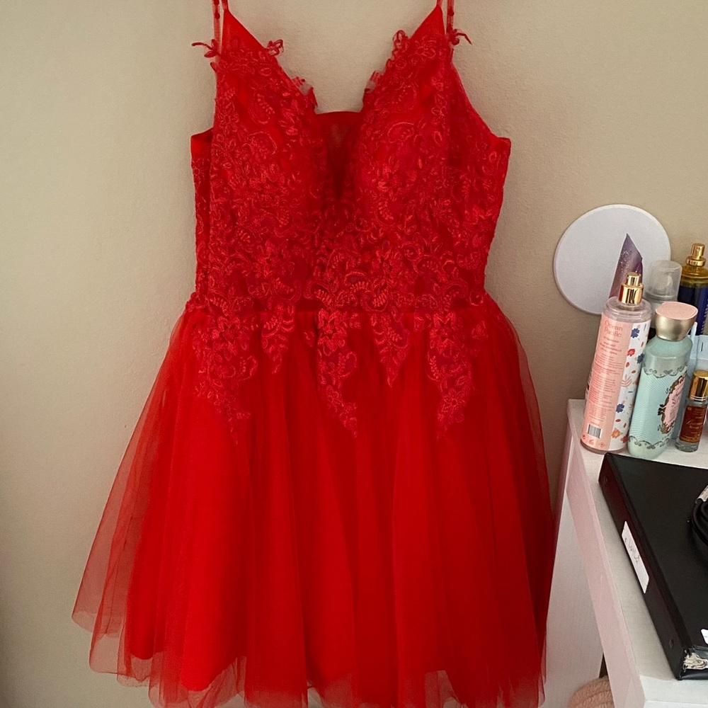 Elegant Red Lace women Dress